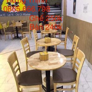 Bộ bàn ghế gỗ tròn lưng nệm nâu