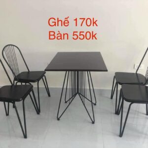 Bộ bàn ghế sắt hairpin đen