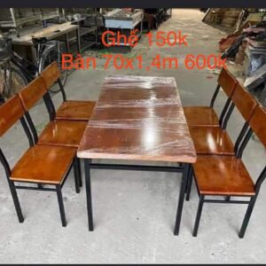 Bộ bàn ghế gỗ khung sắt đen