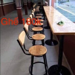 Ghế bar gỗ tròn chân sắt
