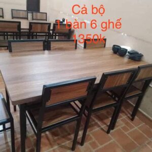 Bộ bàn ghế gỗ công nghiệp 1 bàn 6 ghế
