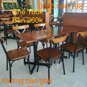 Bộ bàn ghế gỗ crossback khung sắt