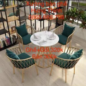 Ghế khung mạ vàng bọc nệm xanh rêu