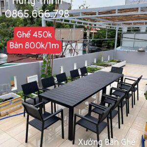 Bộ bàn ghế nhôm đen dạng dài