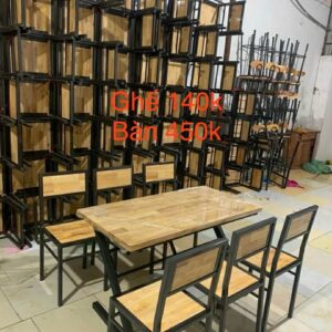 Bộ bàn ghế khung sắt gỗ công nghiệp