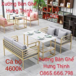 Sofa góc khung mạ vàng bọc nệm hồng xám