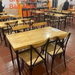 Bộ bàn ghế crossback gỗ khung sắt