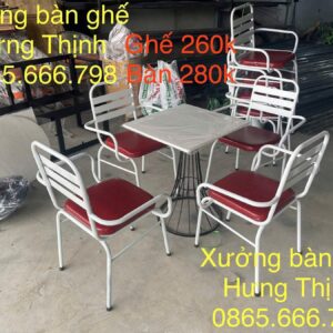 Bộ bàn ghế sắt trắng nệm đỏ