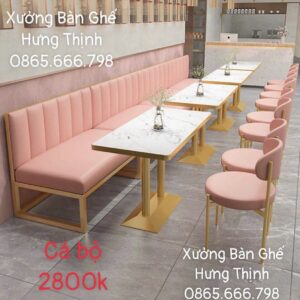 Sofa băng khung mạ vàng bọc hồng