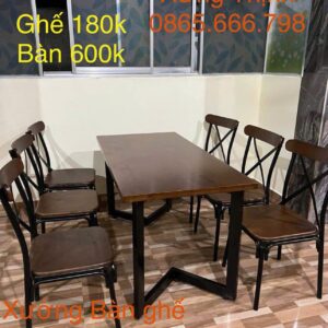 Bộ bàn ghế gỗ crossback khung sắt