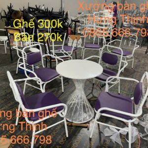 Bộ bàn ghế sắt trắng nệm tím