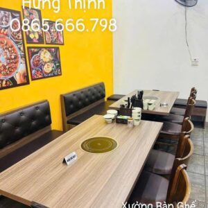 Bộ bàn ghế lẩu booth da đen chần bông