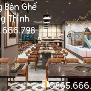 Bộ bàn ghế lẩu bàn tròn booth cong da nâu