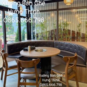 Bộ bàn ghế nướng gỗ nâu nhiều dãy