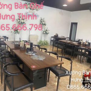 Bộ bàn ghế lẩu bếp đôi tay vịn đen