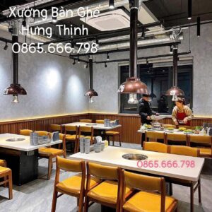 Bộ bàn ghế nướng gỗ bọc nệm vàng