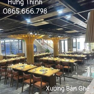 Bộ bàn ghế nướng gỗ nâu bọc da cam