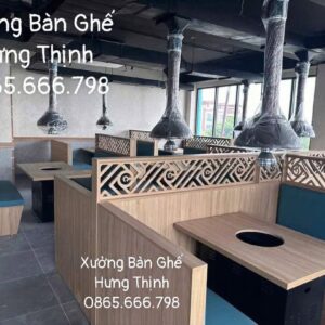 Bộ bàn ghế lẩu băng ghế nệm xanh ngọc