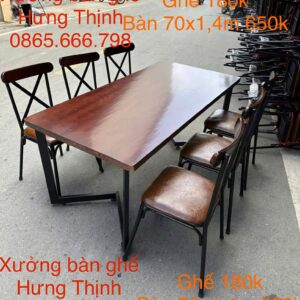 Bộ bàn ghế gỗ crossback khung đen