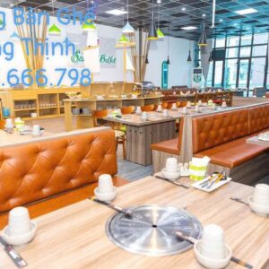 Bộ băng ghế da cam bàn nướng âm bàn