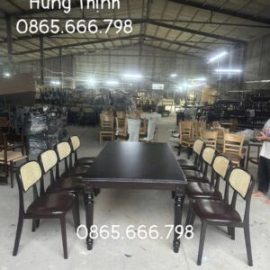 Bộ bàn ghế gỗ tân cổ điển ghế mây