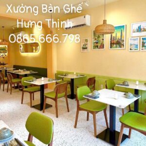 Bộ bàn ghế gỗ nệm xanh lá