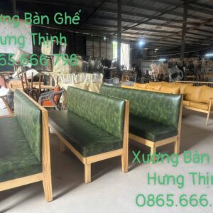 Băng ghế bọc da xanh rêu khung gỗ