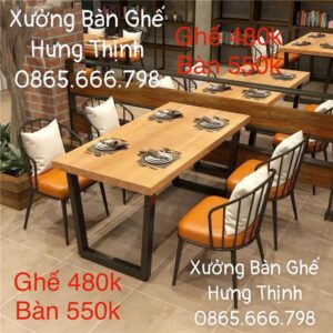 Bộ bàn ghế sắt đen nệm cam gối trắng